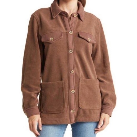 NWT BlankNYC Fleece Button Front Shirt Jacket Shacket Brown - Picture 1 of 6